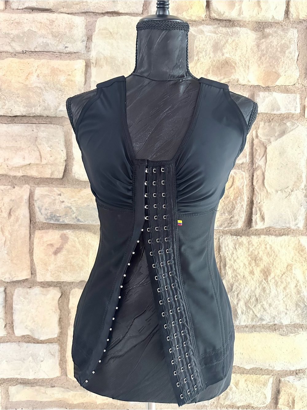 Black Shaping Tank Top with Front Hook-and-Eye Closure